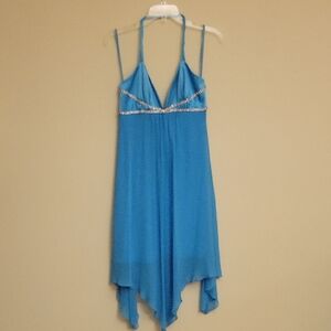 ABS Allen Schwartz Asymmetrical Aqua Blue Silk Dress Sz 4 Perfect